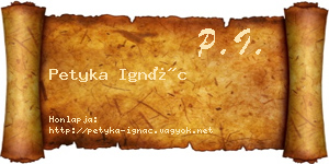 Petyka Ignác névjegykártya